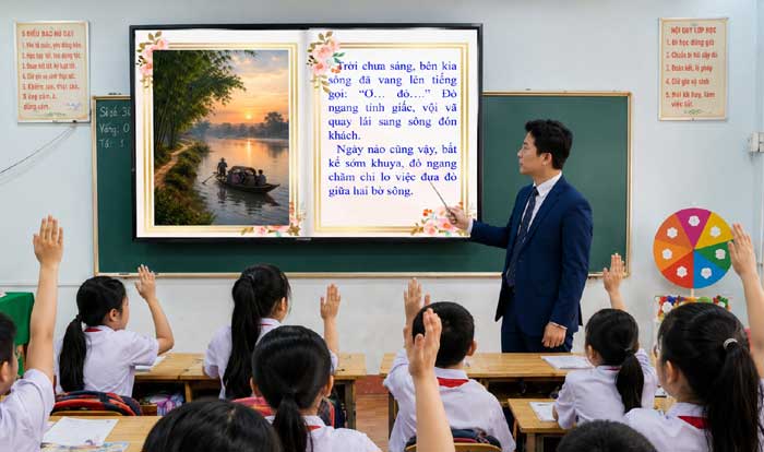 Trong hình là trình chiếu bài đọc sách lật